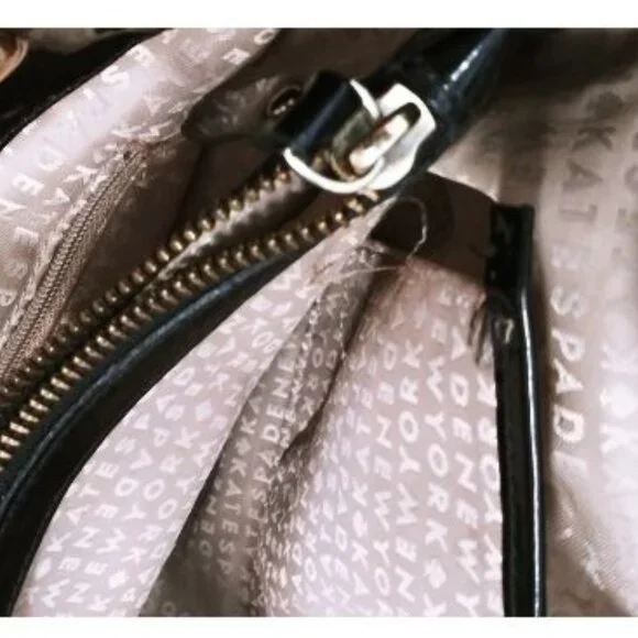 KATE SPADE NY BLACK NYLON PATENT LEATHER SHOULDER BAG WITH SILVER CHAIN … - Picture 7 of 9